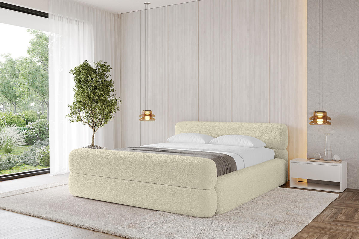 POLSTERBETT mit Bettkasten, Fußteil und Lattenrost, Boxbett mit Matratze H3/H4 - ENORA-Z-V1 180x200 Beige - Taupe, Holzwerkstoff/Textil (180/200cm) - ALTDECOR
