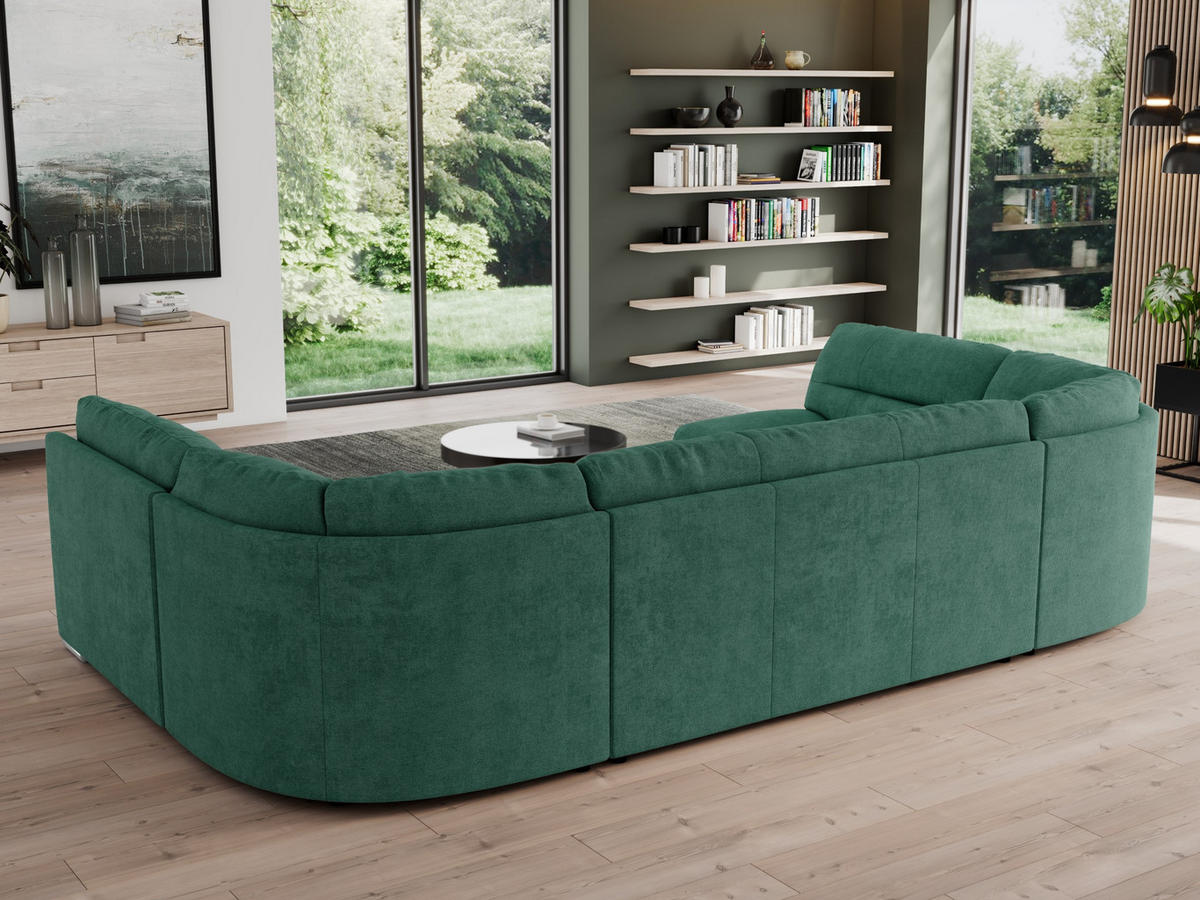 WOHNLANDSCHAFT MORBIDO U Grün Struktur - Silberfarben/Grün, Textil/Metall (340/93/206cm) - MKS