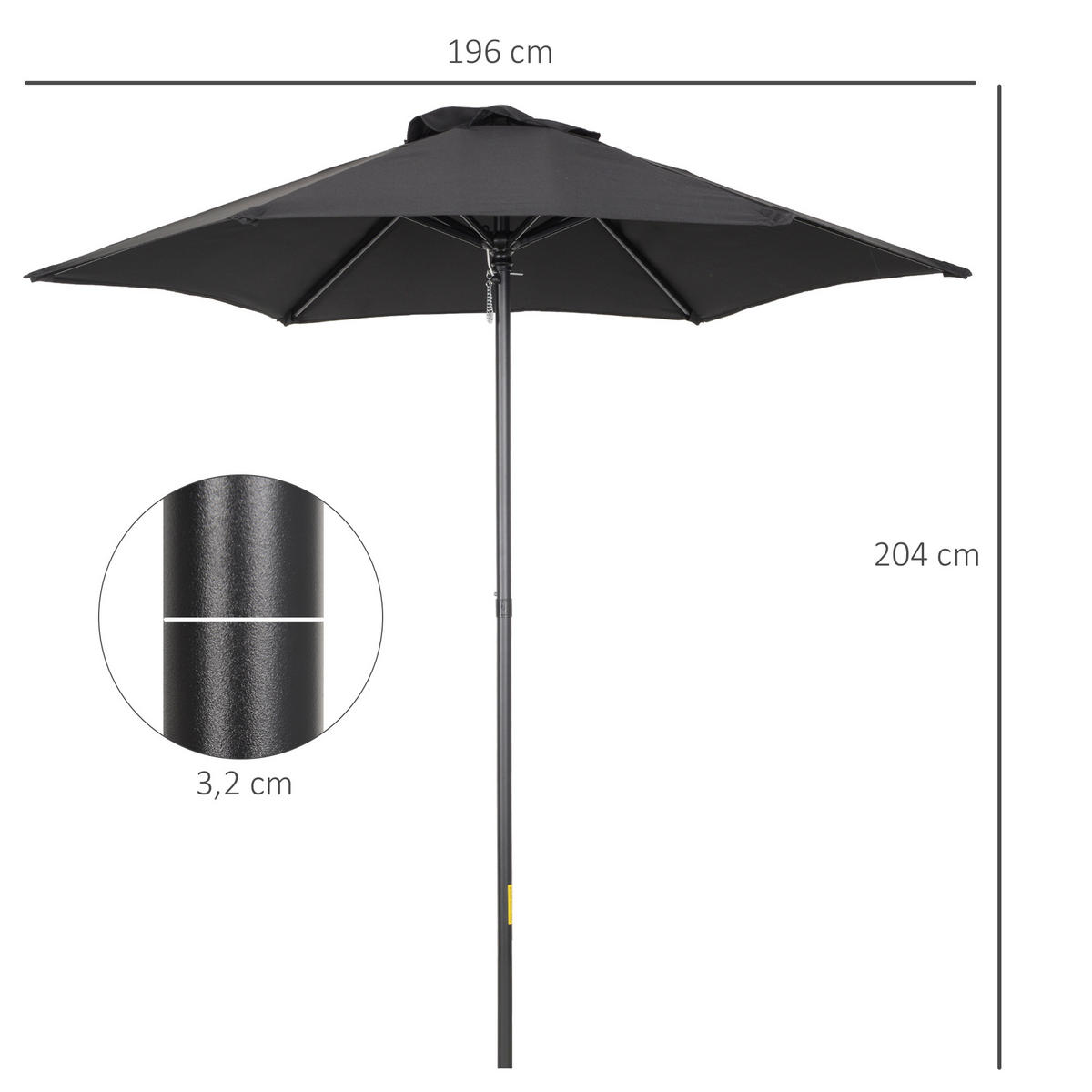 SONNENSCHIRM Ø196 cm - Schwarz, Kunststoff (196/196cm) - Outsunny