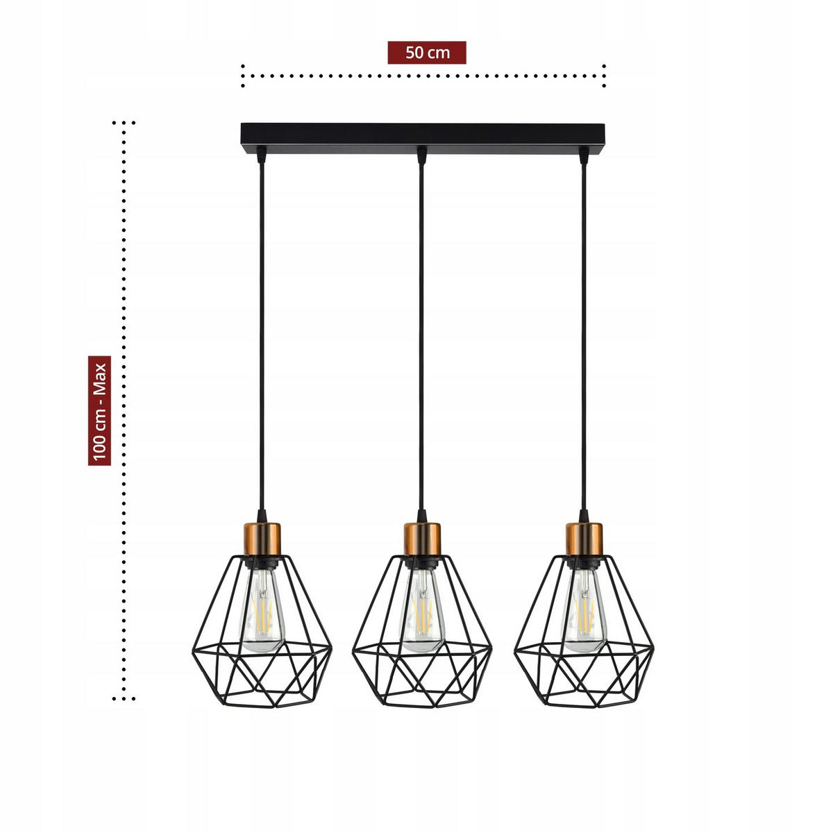 PENDELLEUCHTE EDISON II - Goldfarben/Schwarz, Metall (20/68/100cm) - kiki design