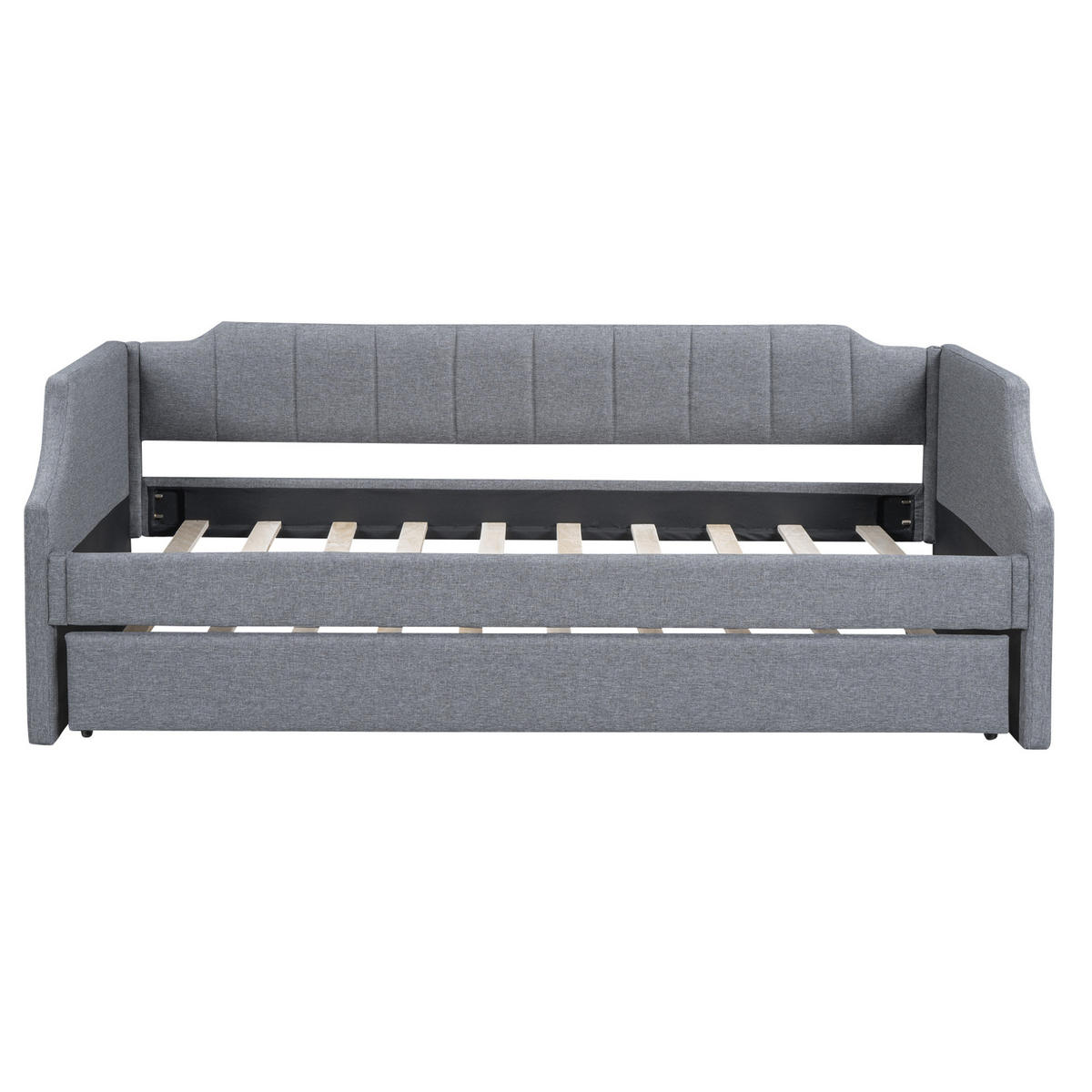 POLSTERBETT Flexibles Twin-Bett 90/200 cm Grau mit Rollbett ohne Matratze - Grau, Textil (90/200cm) - MIVRAY