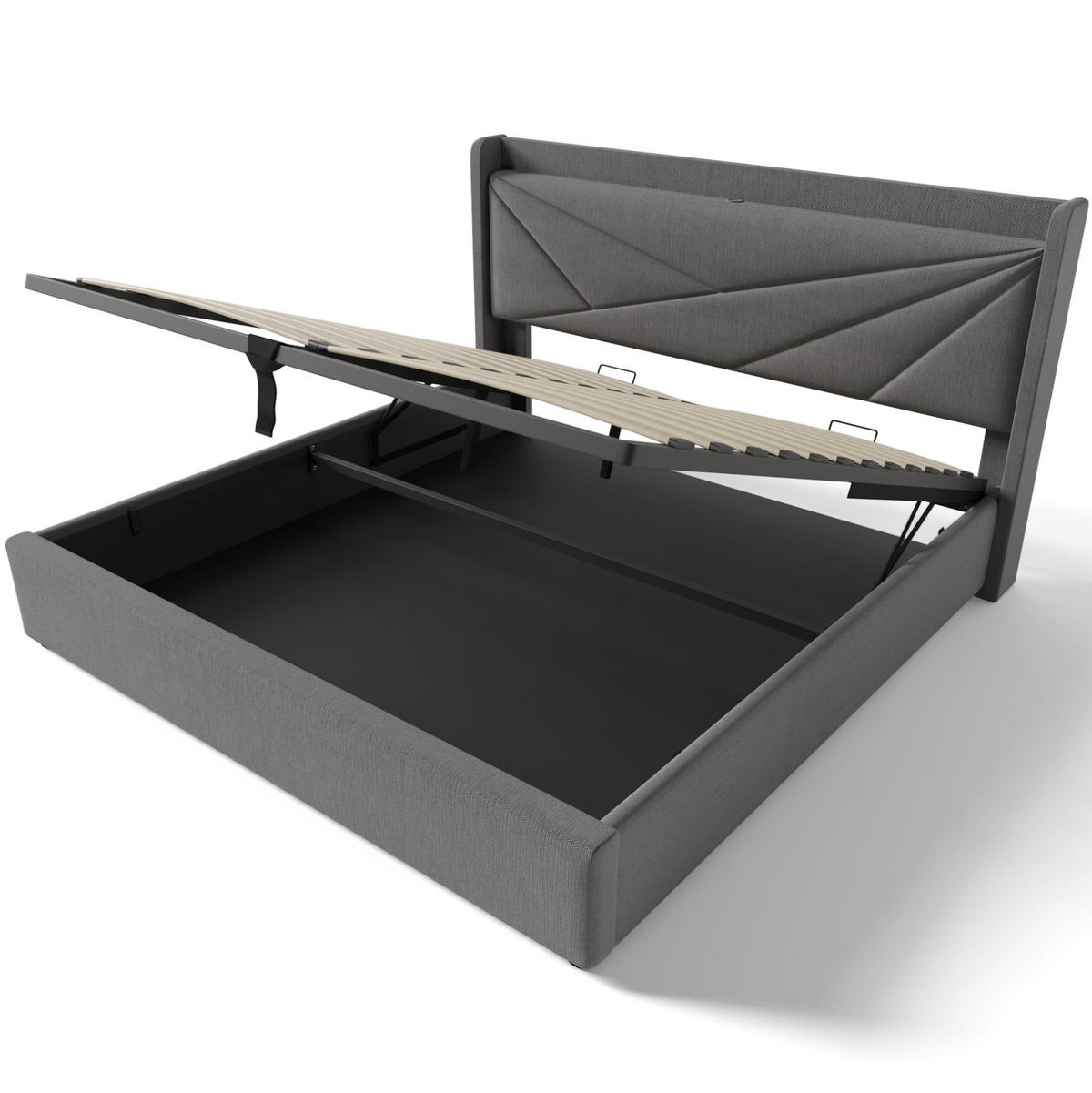BETT mit Bettkasten und USB/Typ-C 180x200 cm Grau - Grau, Metall (180/200cm) - Meubliv