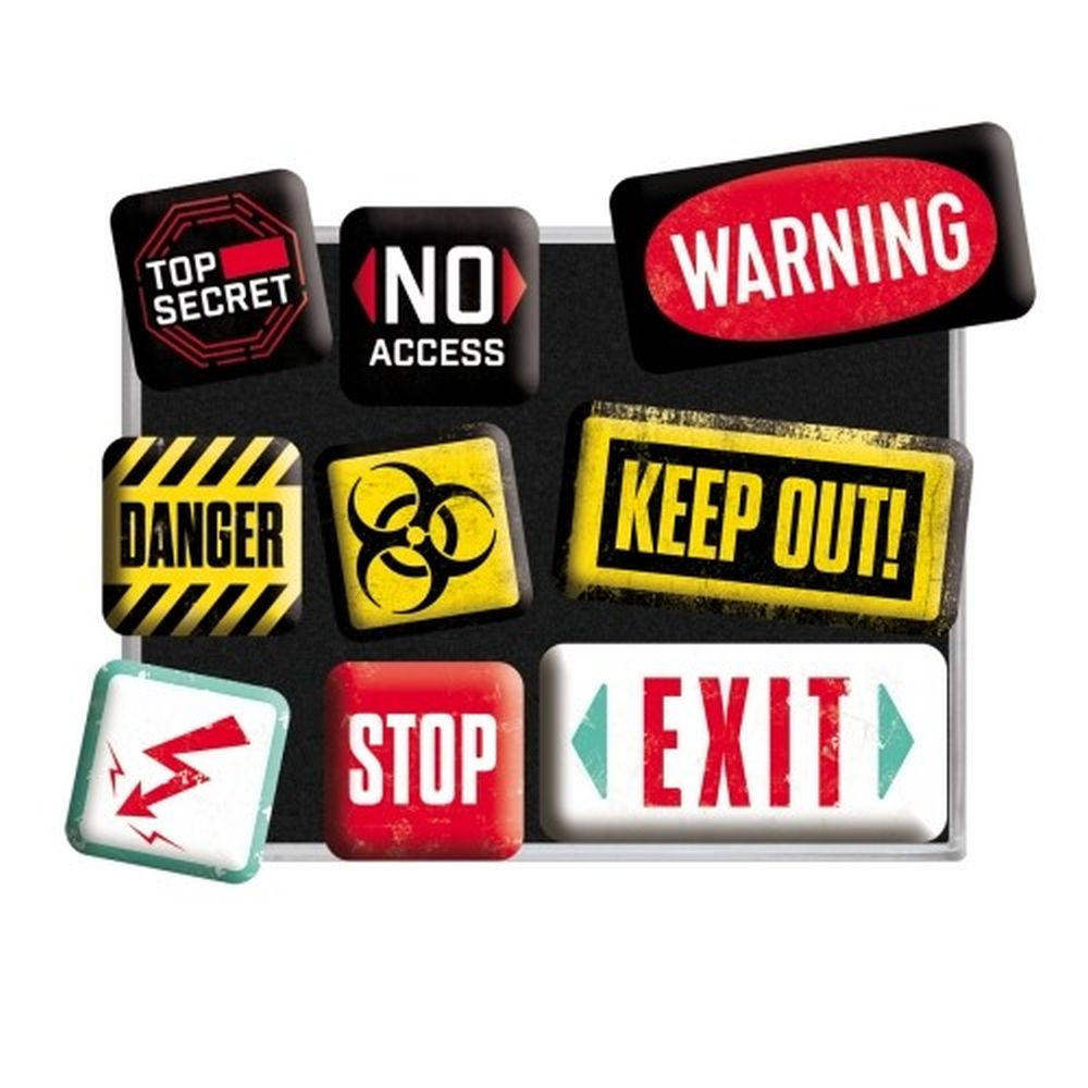 MAGNETSET 9-teilig Achtung Warning - Multicolor, Metall (7/9/2cm) - Nostalgic-Art
