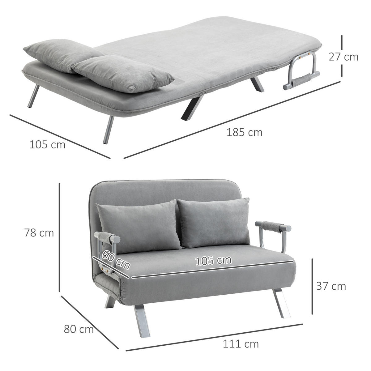 SCHLAFSOFA mit verstellbarer Rückenlehne 111 x 80 x 78 cm Hellgrau - Hellgrau, Holzwerkstoff (111/78/80cm) - Meubliv