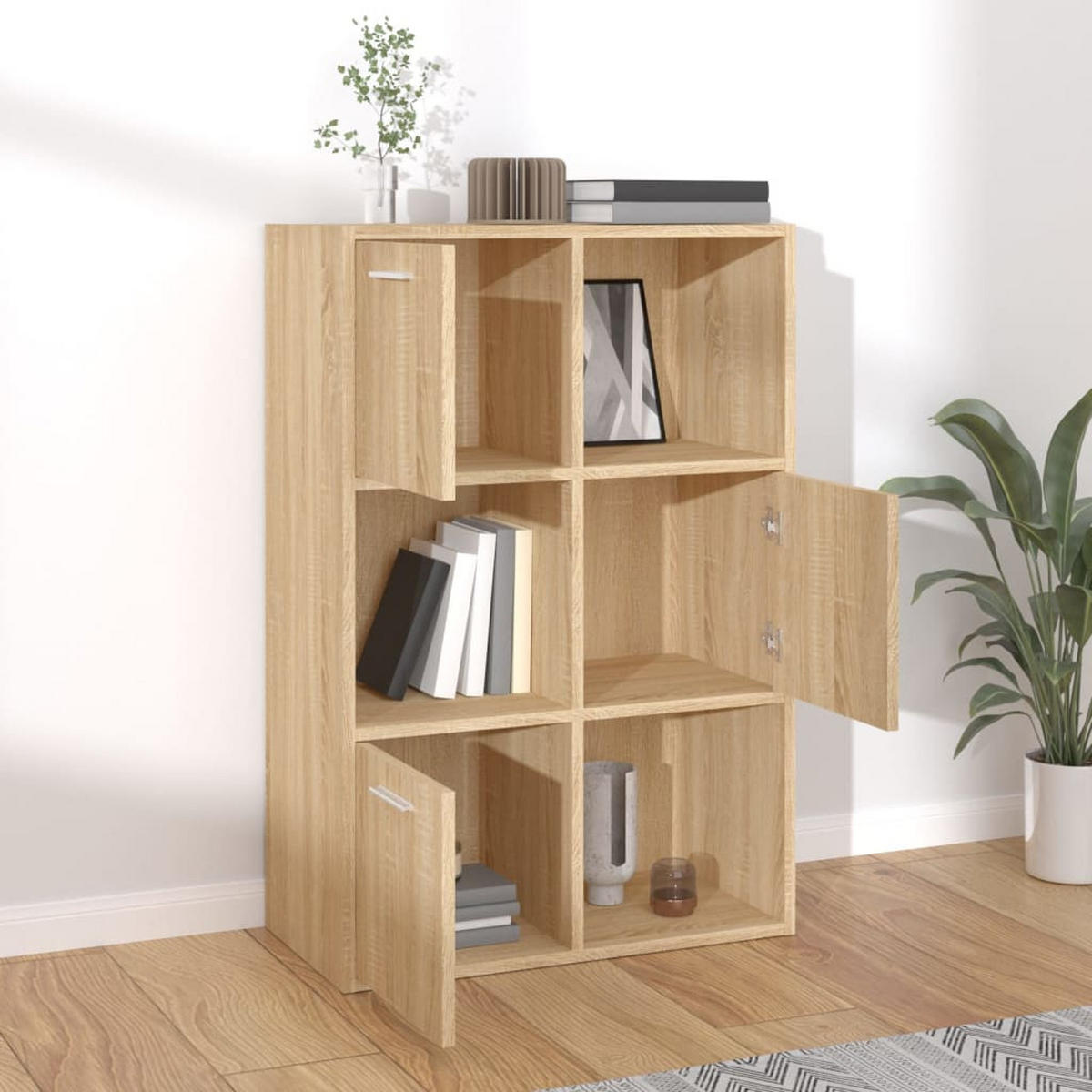 BÜCHERSCHRANK mit 3 Fächern, 3 Türen 60/29,5/90 cm aus Holzwerkstoff Sonoma-Eiche Dekor - Sonoma Eiche, Holz (60/90/29.5cm) - vidaXL