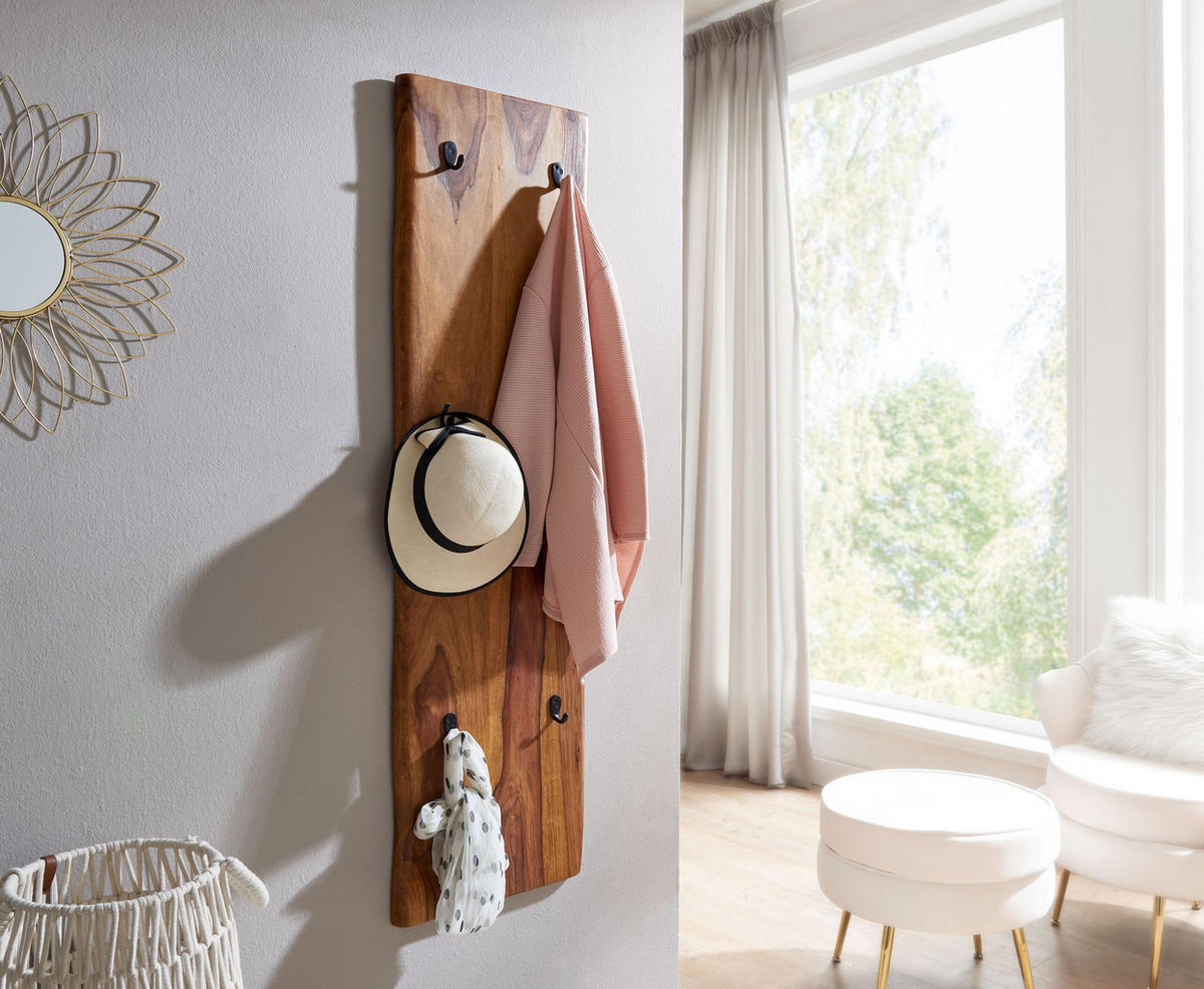 WANDGARDEROBE Massivholz Metall Modern mit Baumkante und 6 Haken - Braun, Holz (40/140/7cm) - KADIMA DESIGN