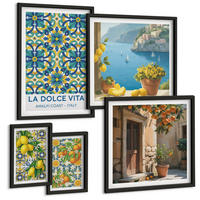 BILDER SET 5er Set - 50x50 cm & 20x30 cm & 40x60 cm Schwarzer Rahmen - Farbenfrohe abstrakte Zitrusfrüchte - Schwarz, Kunststoff (40/60cm) - TULUP