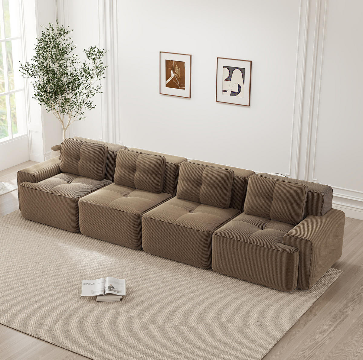 SOFA modular mit Tiefsitz 74 cm Cord Braun - Braun, Kunststoff (104/69/382cm) - Meubliv