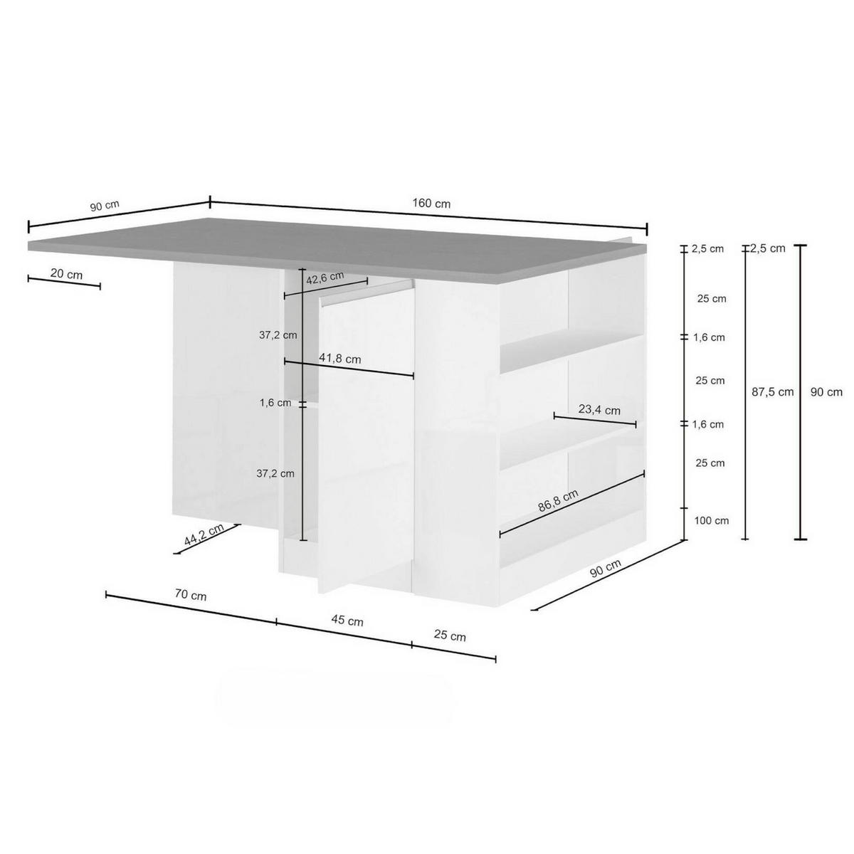 KÜCHENINSEL Anthrazit, Schiefer 90/160/90 cm - Schwarz, Holzwerkstoff (160/90/90cm) - DMORA
