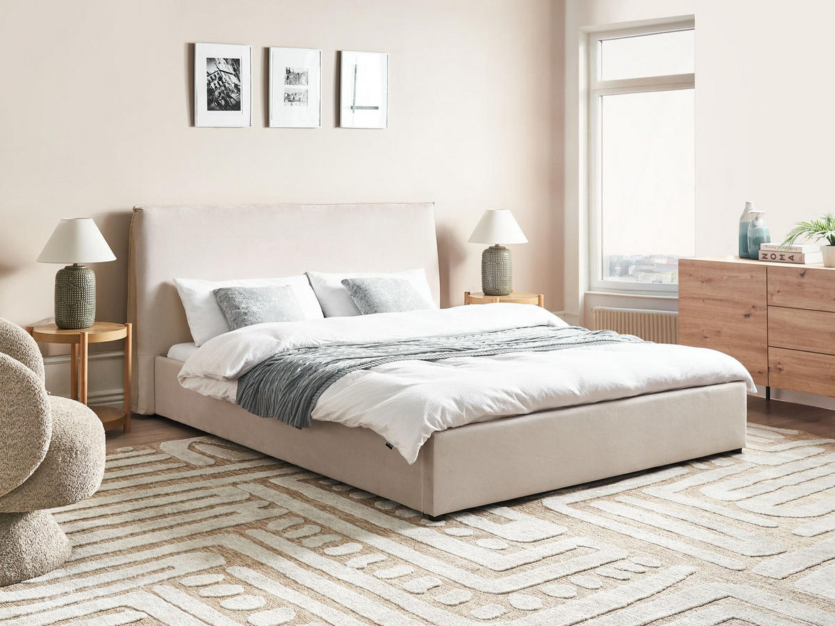 WASSERBETT Samtstoff 160/200 cm Cremeweiß Lavaur - Creme, Textil (160/200cm) - Beliani