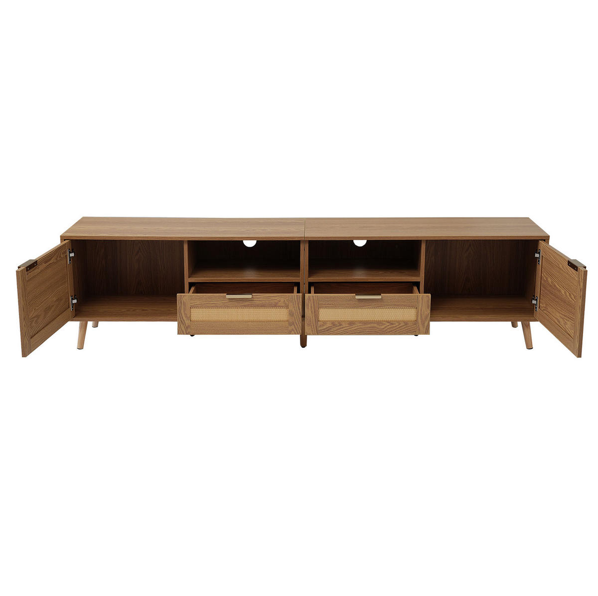 TV-LOWBOARD 200/37/49 cm mit 2 Schubladen und Rattangeflecht-Optik - Braun, Holzwerkstoff (200/49/37cm) - BEAOK