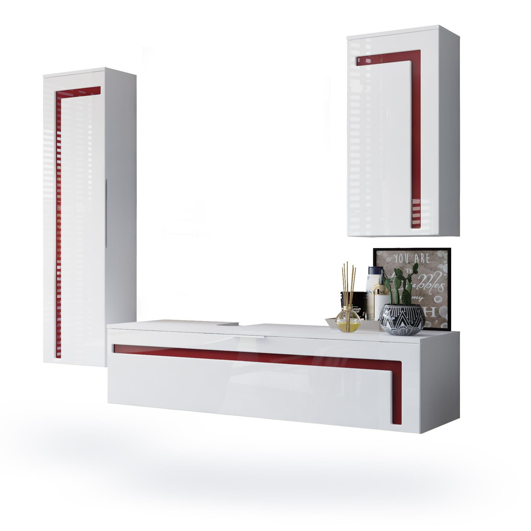 BADMÖBELSET Aloha Absetzungen in Bordeaux Hochglanz - Bordeaux, Holzwerkstoff (210/185/51cm) - Vladon