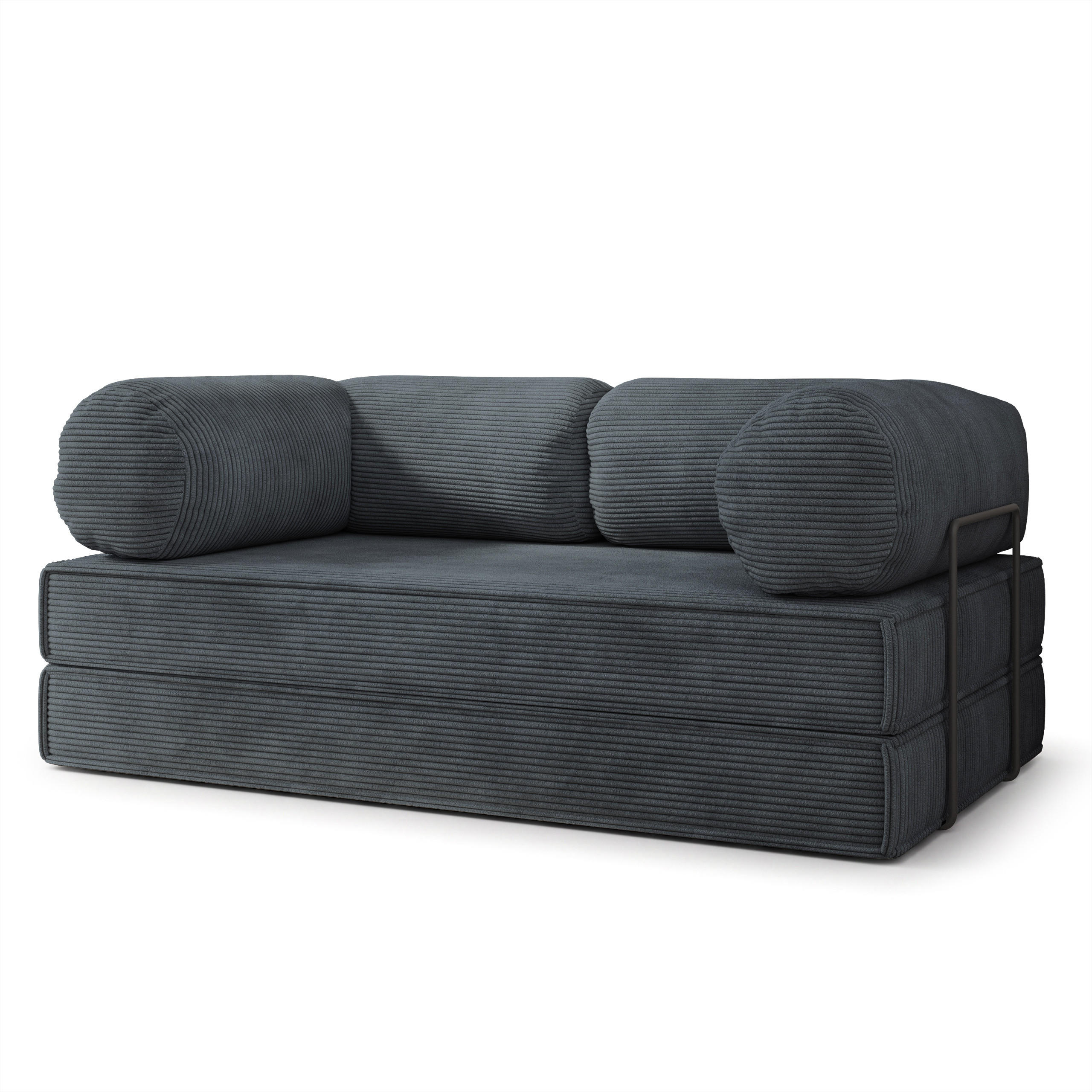 BETTSOFA ALVIO aus Schaumstoff Kordstoff Grau Schlaffunktion - Dunkelgrau, Textil (170/68/80cm) - MASSENO