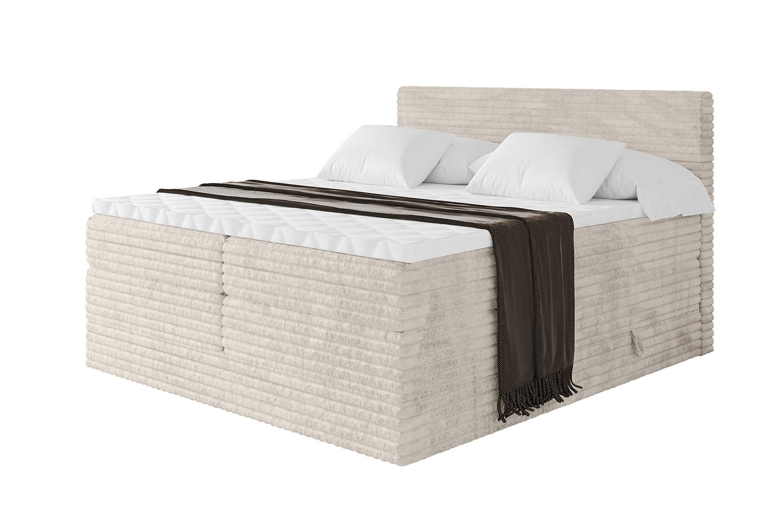 BOXSPRINGBETT mit Matratze H3|H4 und Lattenrost - TOLO KING-v1 180x200 Cord - Creme - Creme, Holzwerkstoff (180/200cm)