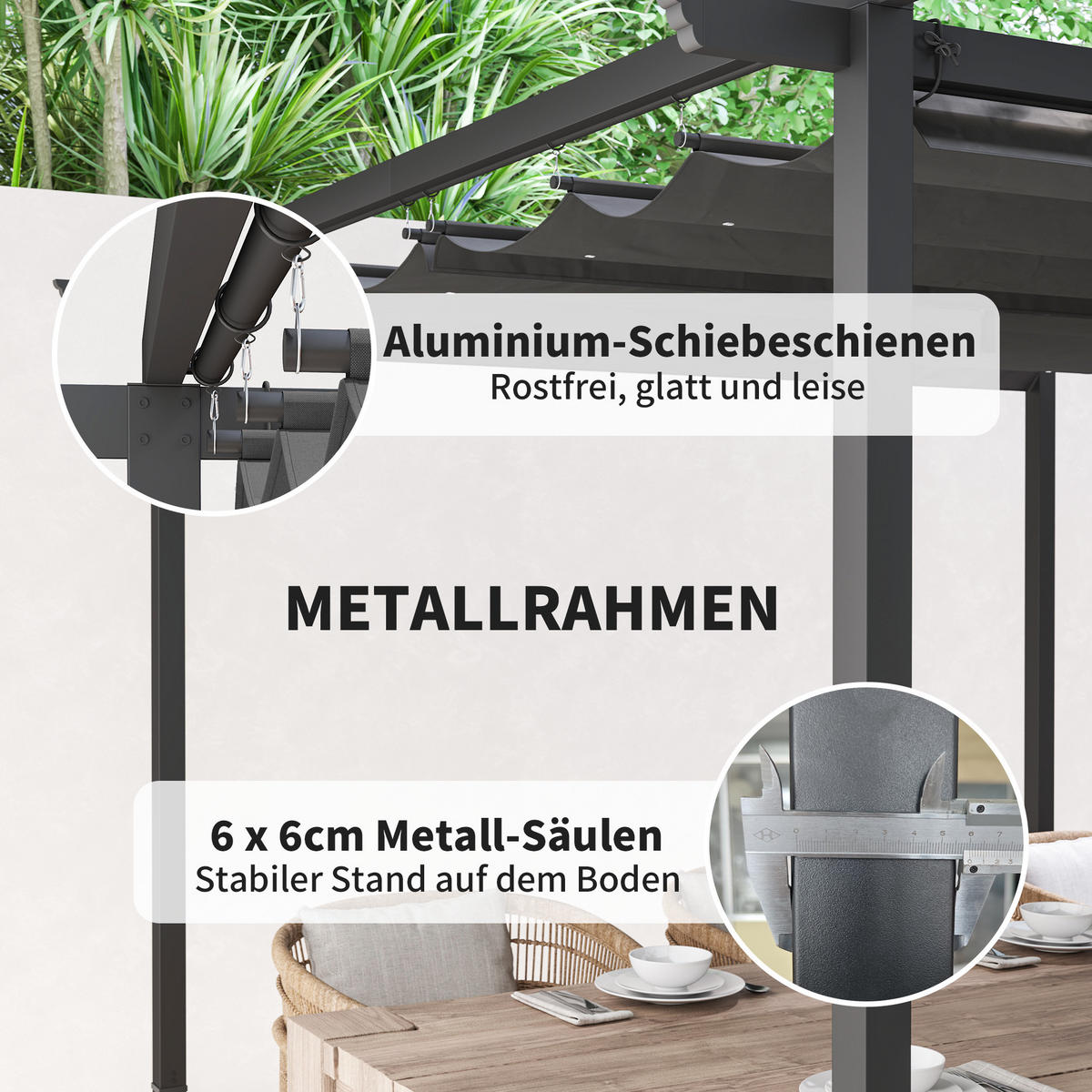 PERGOLA aus Metall, 3x 3m - Dunkelgrau, Metall (300/227/300cm) - Outsunny