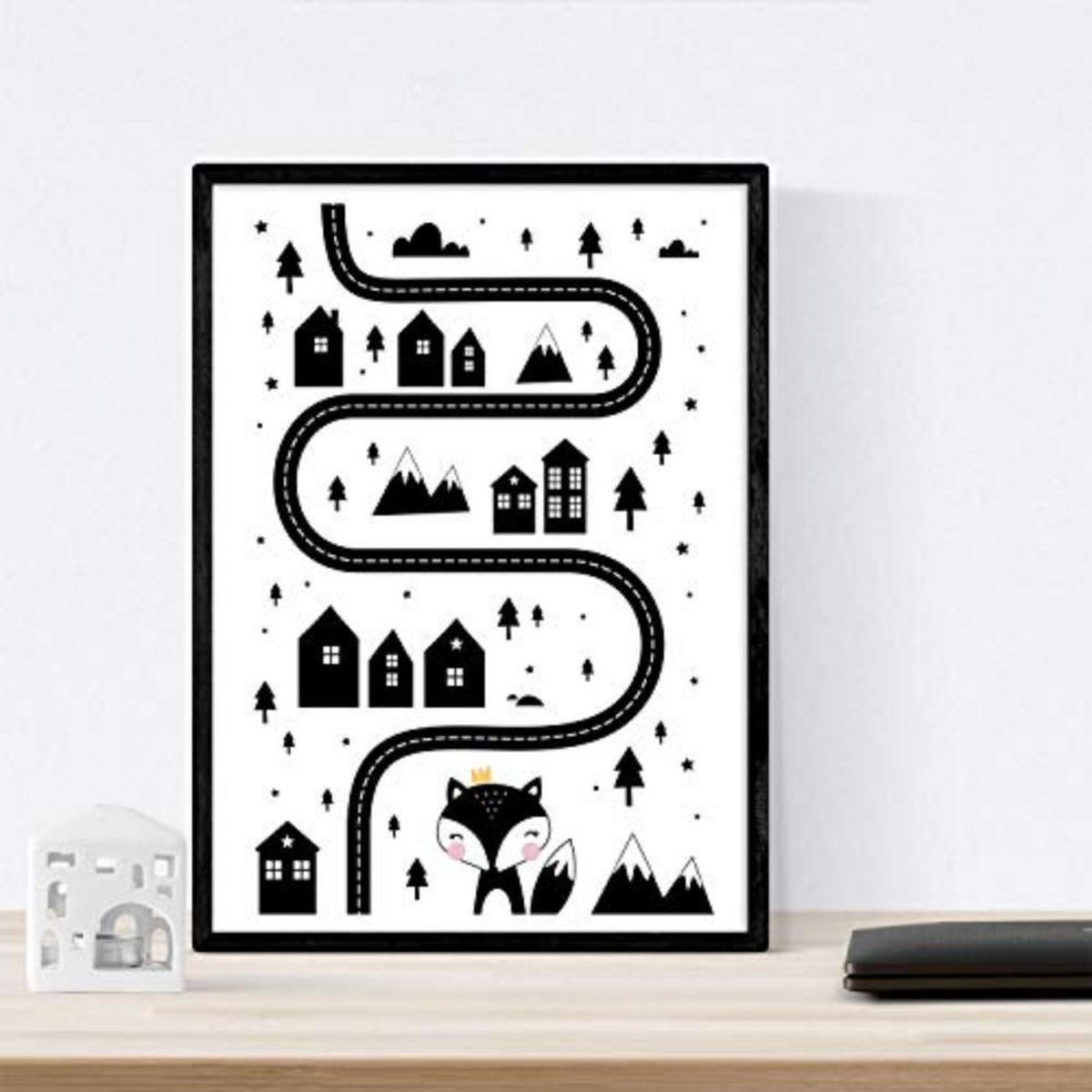 POSTER Set mit 4 „Stadt, Stadt, Wüste Kaktus und CloudHerzen“ Tiere A4 Rahmenlos - Klar, Papier (29.7/3cm) - Nacnic