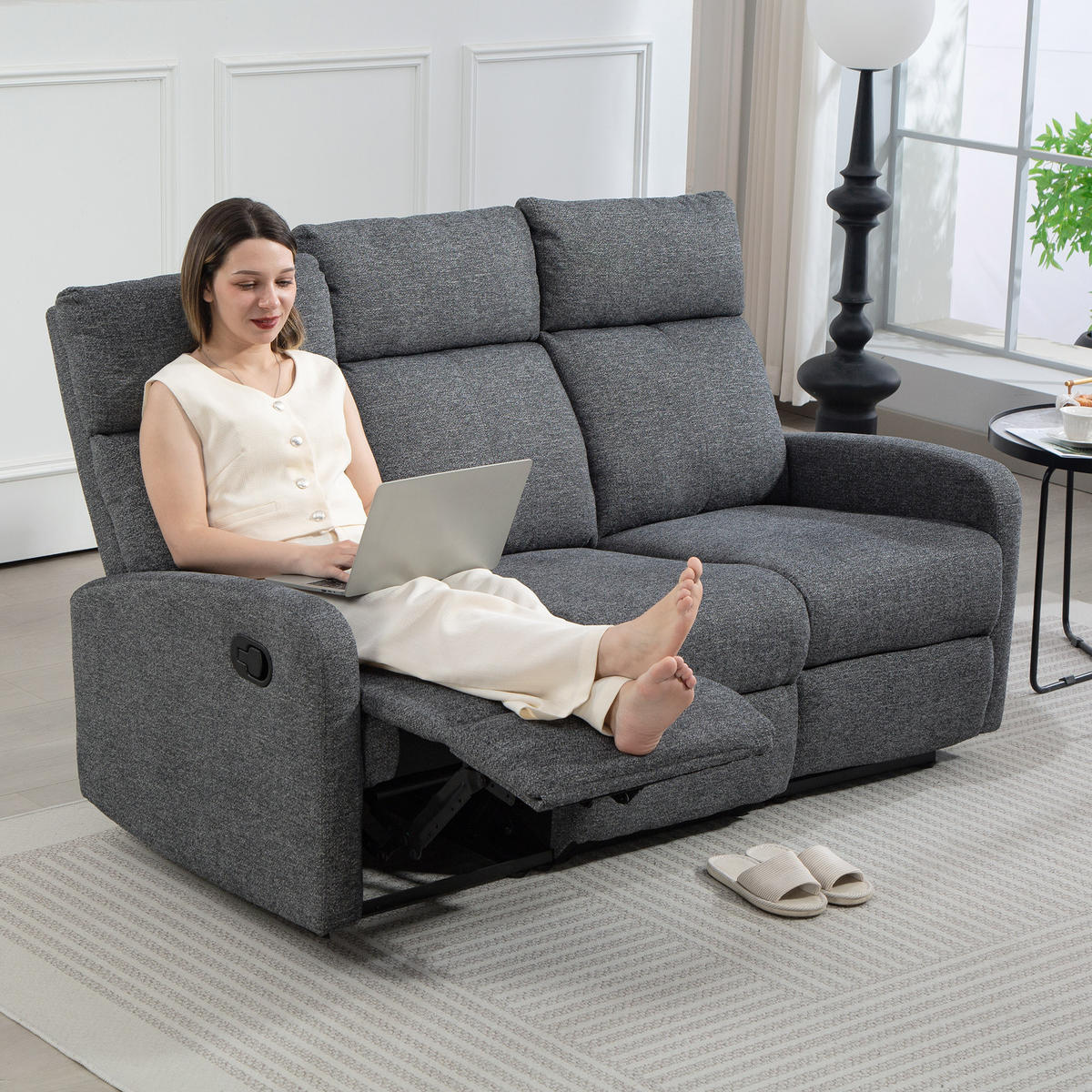 3-SITZER-SOFA DE-06319 separat verstellbare Rückenlehnen (145°), Fußstütze Grau - Grau, Textil/Metall (91/98/161cm) - ComfortXL