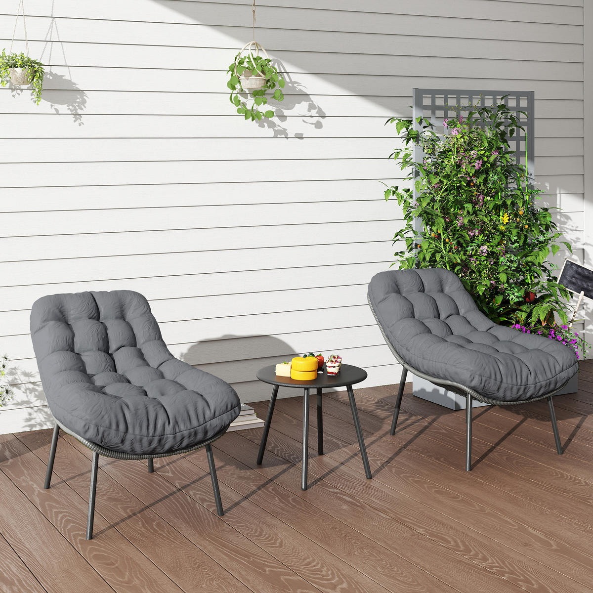 GARTENSET DE-13629 mit 15 cm dicken Kissen und Tisch Grau - Grau, Metall - ComfortXL