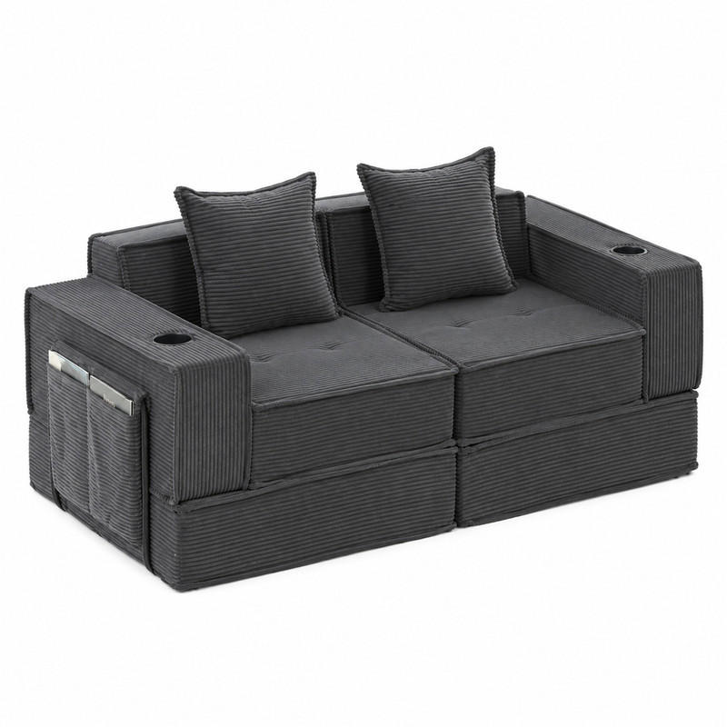 SOFA modular 162 x 78 x 66 cm Corduroy Dark Gray - Dunkelgrau, Kunststoff (78/66/162cm) - Meubliv