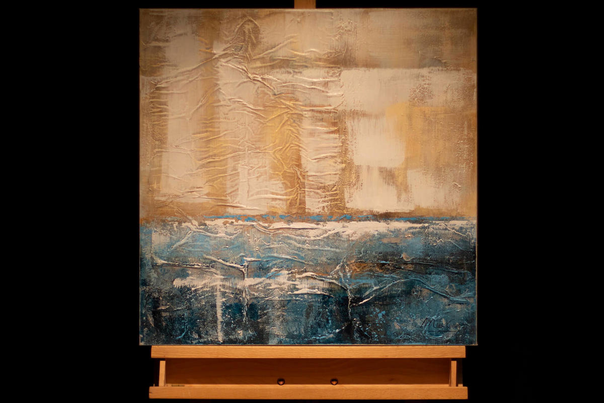 ACRYLBILD HANDGEMALT 60/60 cm - Blau/Beige, Holz/Textil (1.1/60cm) - KUNSTLOFT