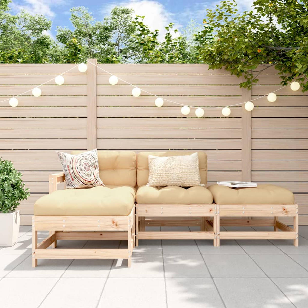 GARTEN-LOUNGE-SET 4-teilig Mit Kissen Massivholz - Beige/Braun, Holz - vidaXL
