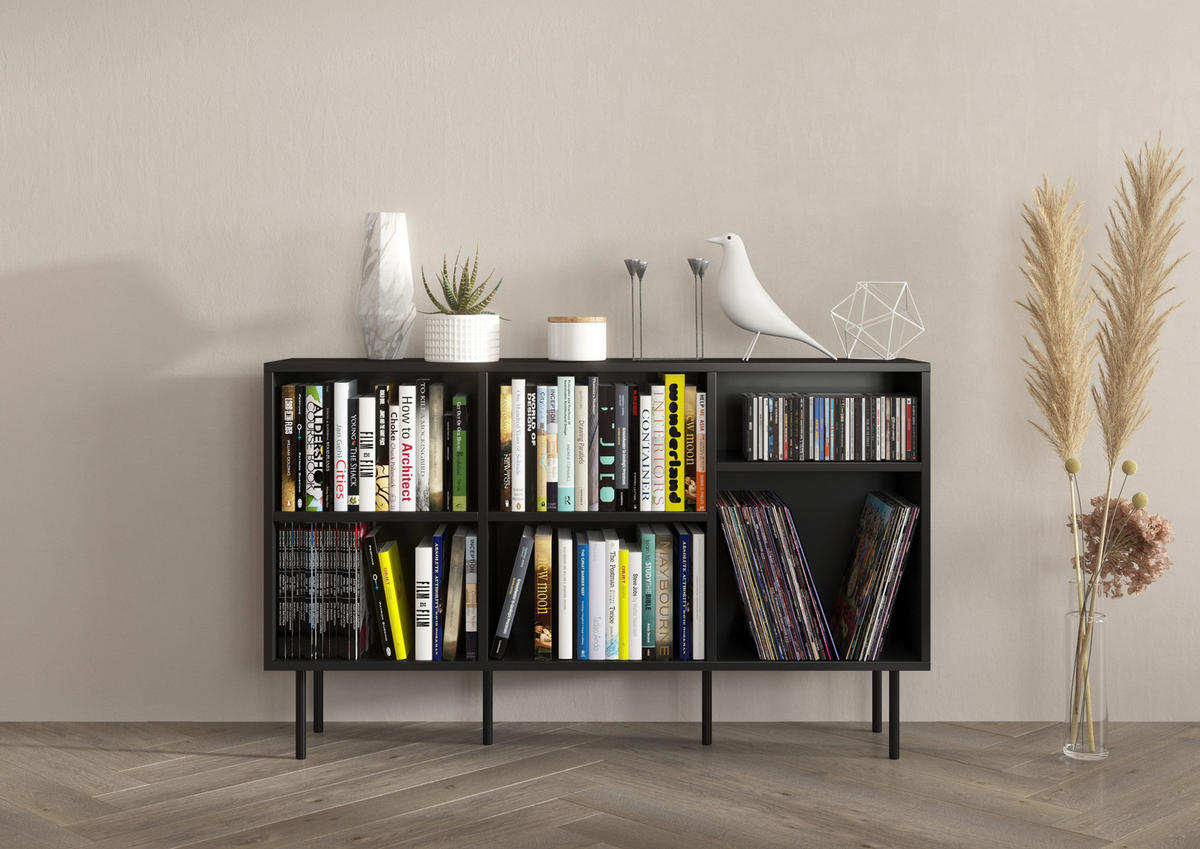 SIDEBOARD Mirka, Schwarz, offene Fächer, Minimalistisch - Schwarz, Holzwerkstoff/Metall (130/80/30cm) - Dancan