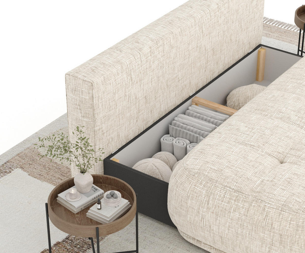 SCHLAFSOFA Cirrus Creme Webstoff - Creme/Schwarz, Holz/Holzwerkstoff (206/95/105cm) - Maison de Reve
