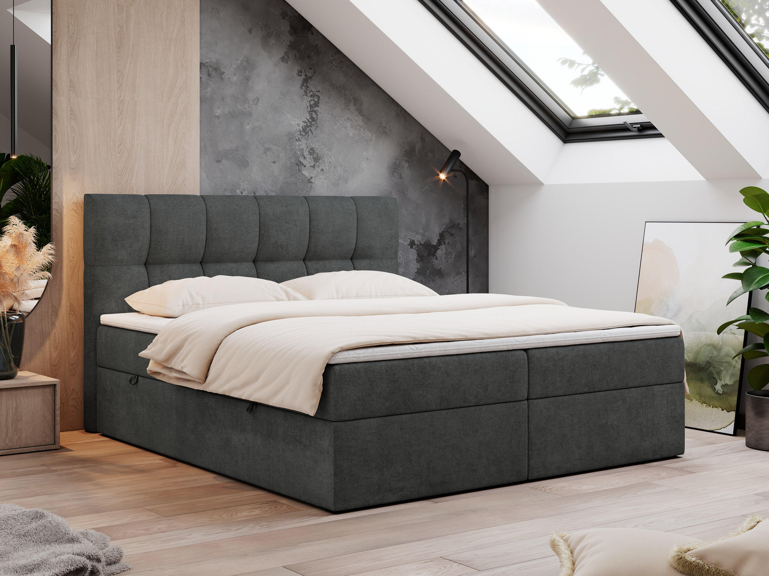 BOXBETT RICO 160/200 Dunkelgrau Struktur - H3 - Dunkelgrau, Holz/Textil (160/200cm) - MKS