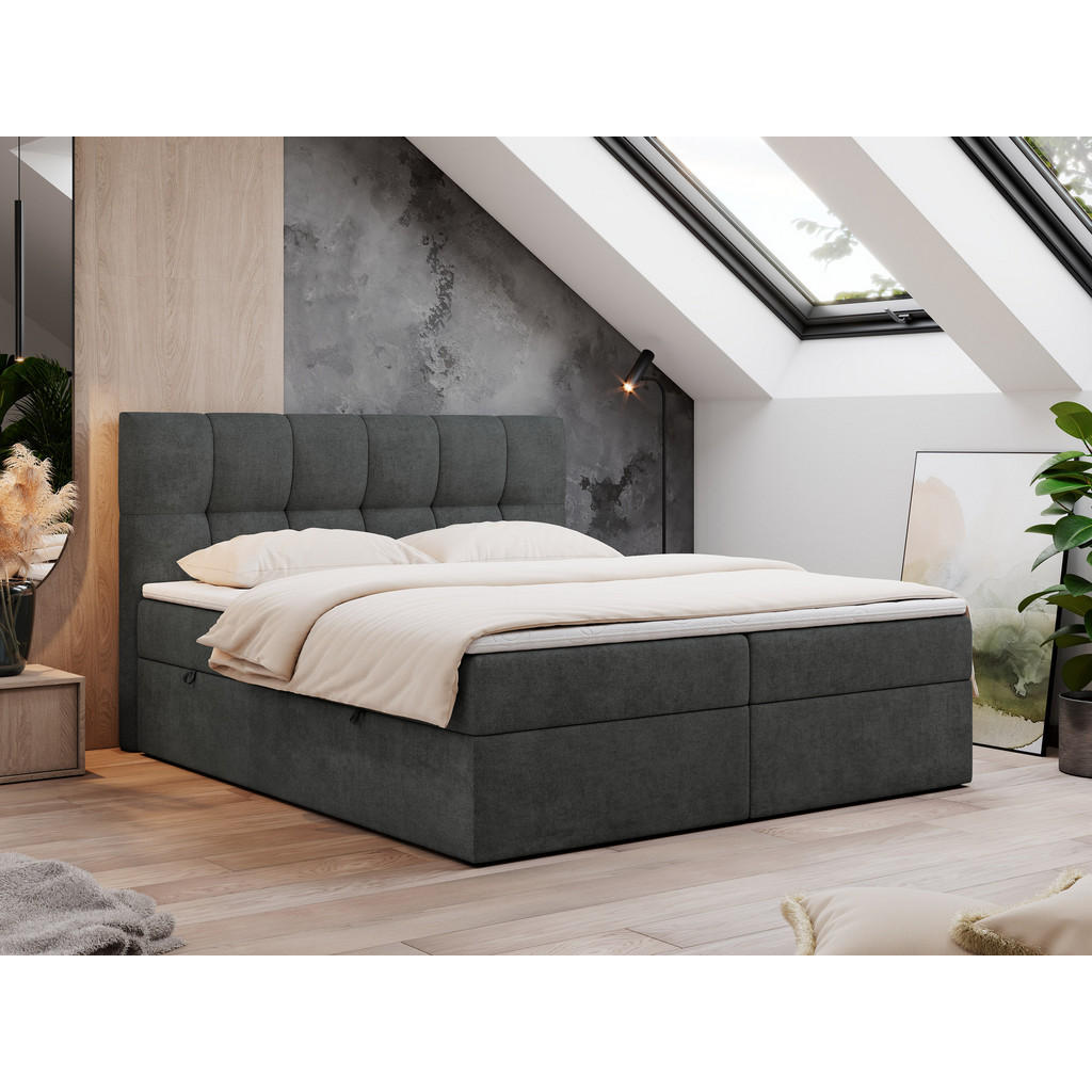 Thumbnail - MKS Boxbett, Dunkelgrau, Textil, 2-Sitzer, H4, Rechteckig, 180x200 cm, Schlafzimmer, Betten, Boxspringbetten