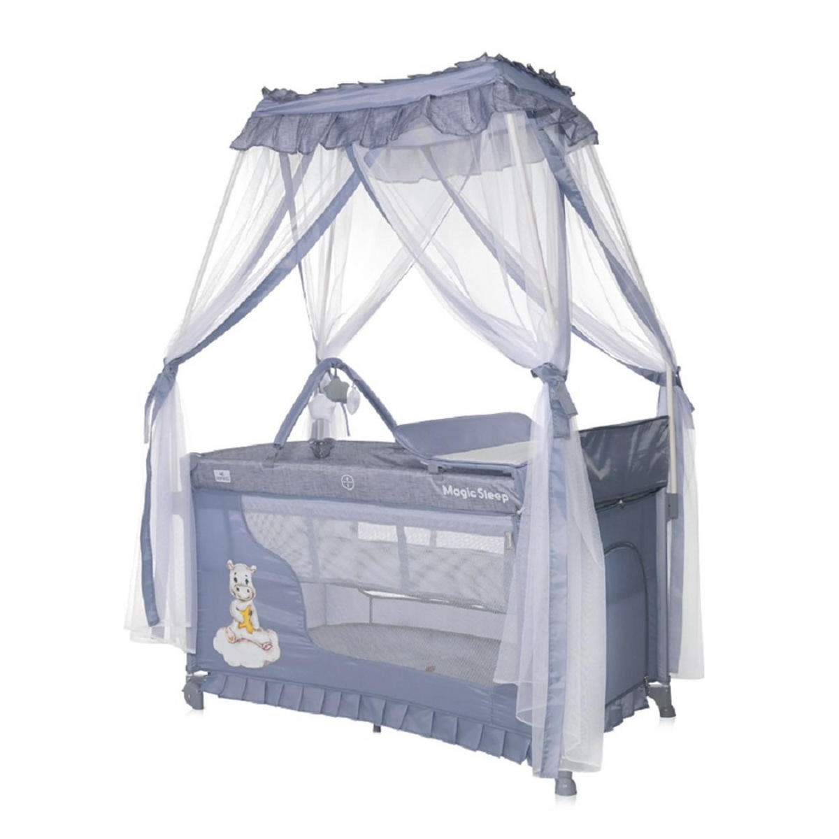 REISEBETT Magic Sleep grau 2 Ebenen Baldachin Mobile Wickelauflage faltbar - Grau, Kunststoff (60/120cm) - Lorelli