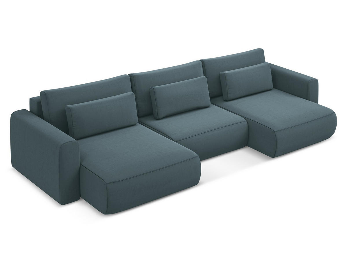 WOHNLANDSCHAFT Samt Stoff Blau - Blau/Petrol, Kunststoff/Textil (340/82/149cm) - Makamii