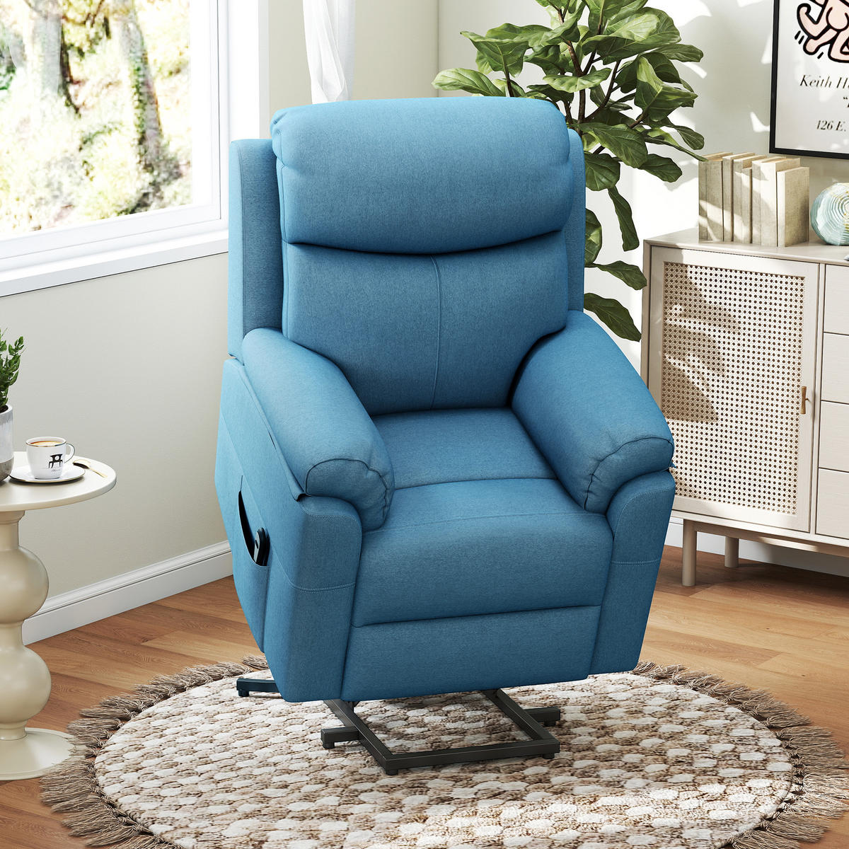 FERNSEHSESSEL mit Aufstehhilfe, Blau - Blau/Schwarz, Textil/Metall (89/102/83cm) - HOMCOM