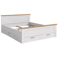 BETT weiß Lärche, Eiche Artisan Landhaus Liegefläche 180 x 200 cm, Doppelbett mit 3 Bettschubkästen - Eichefarben/Weiß, Holzwerkstoff/Metall (180/200cm) - Inn.Furn