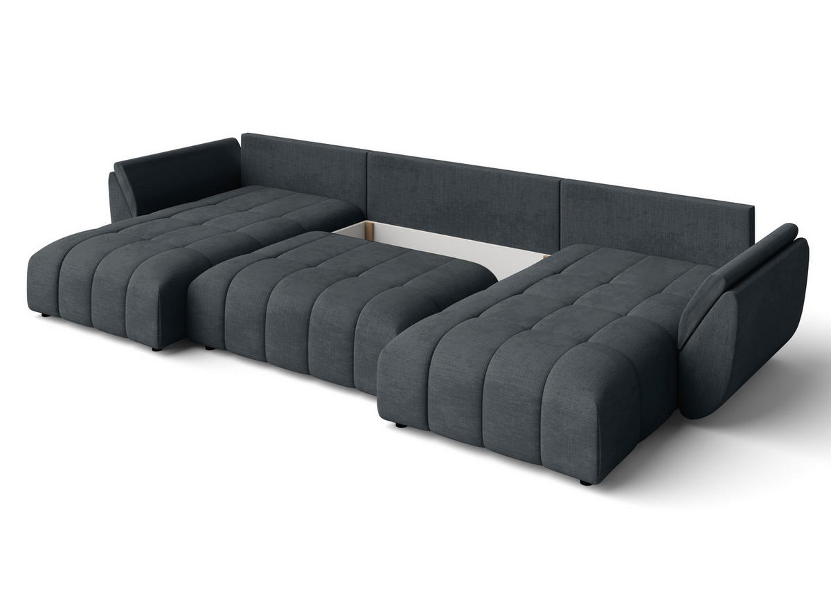 WOHNLANDSCHAFT Antalya Grau 382/190/91 cm – Sofa mit Bettfunktion - Schwarz/Grau, Kunststoff/Textil (382/91/190cm) - AX Living