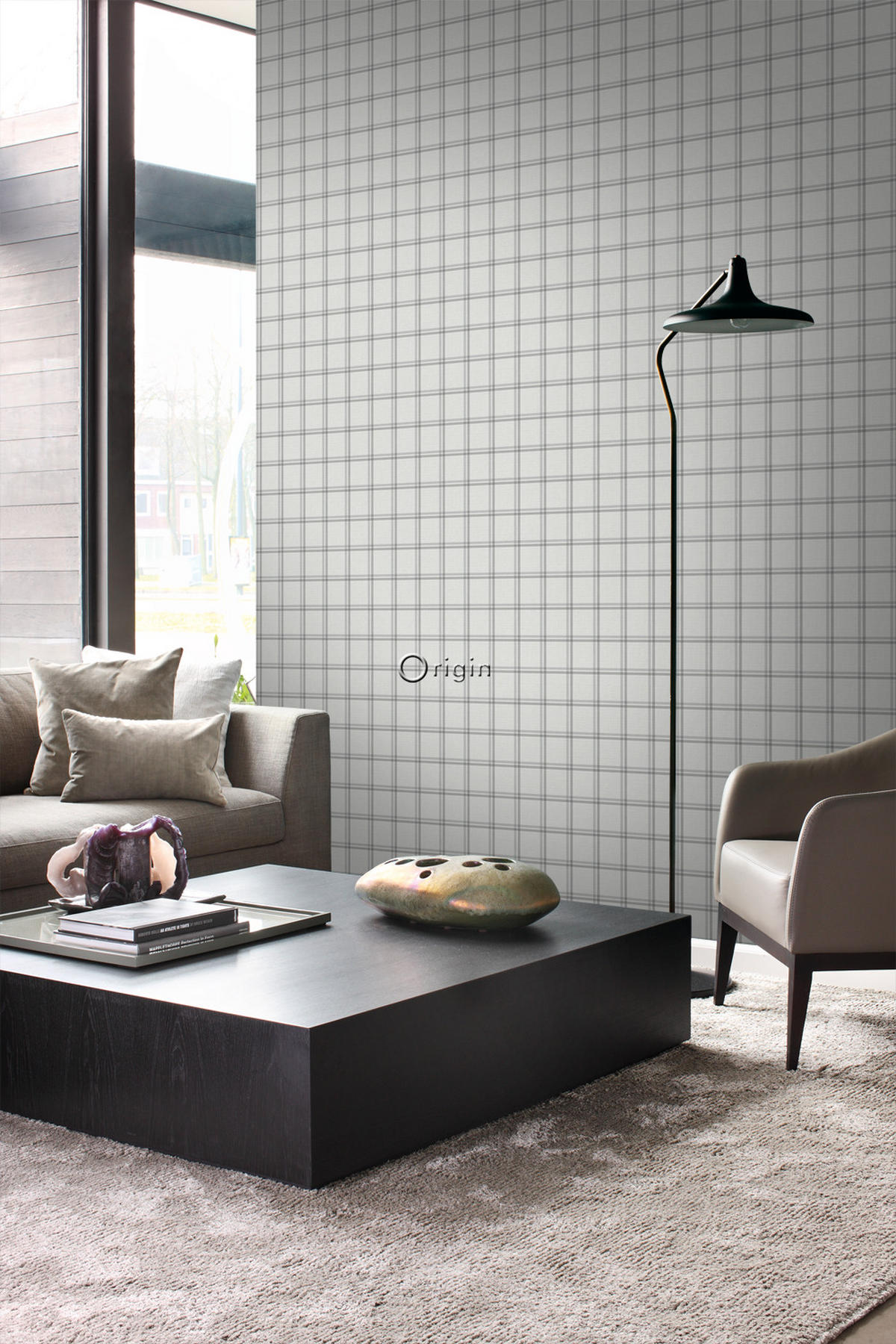 TAPETE Karomuster 53 cm x 10.05 m - Grau, Papier (53/1000cm) - Origin Wallcoverings