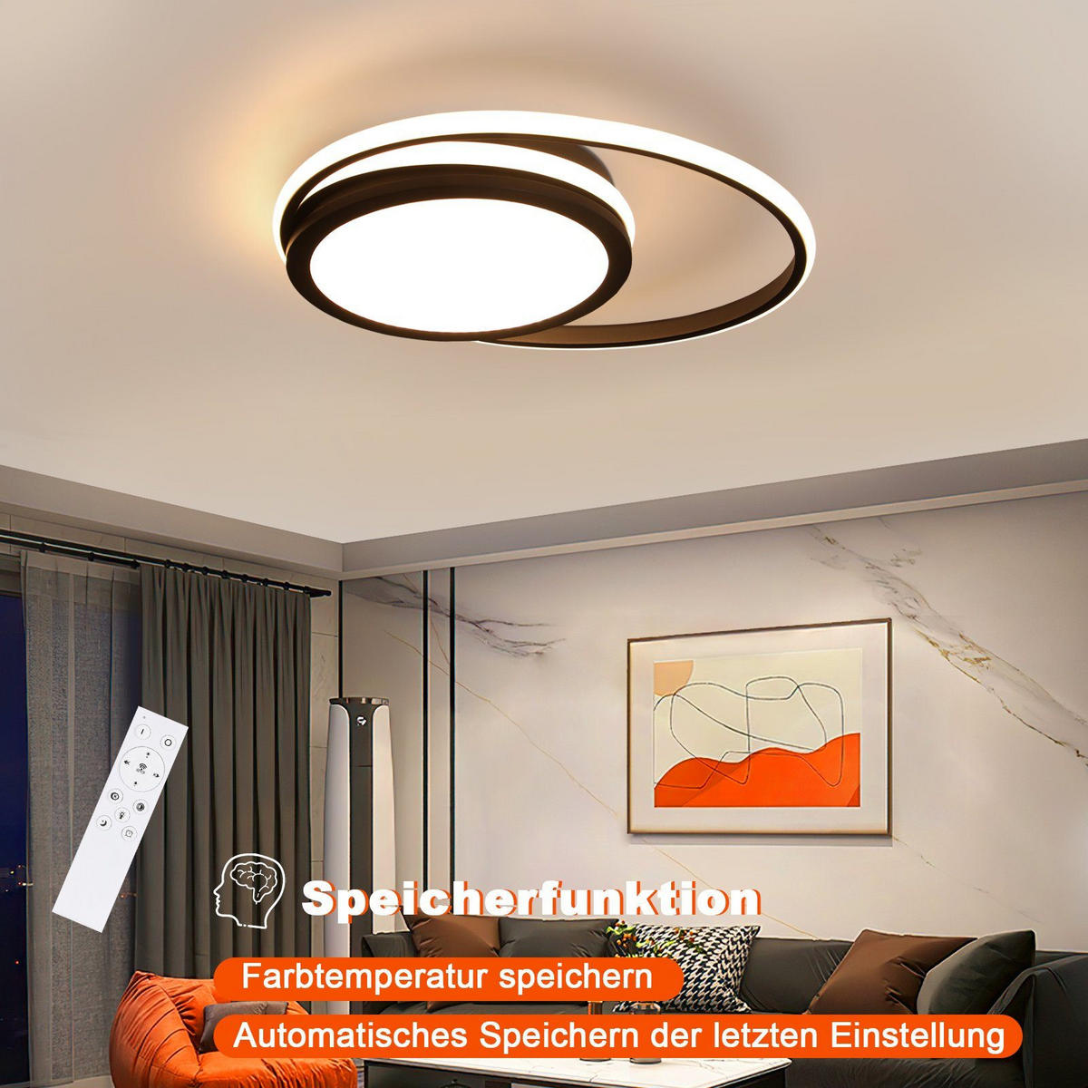 LED-DECKENLEUCHTE Bruno 47/47/7 cm - Schwarz, Metall (47/47/7cm) - Nettlife