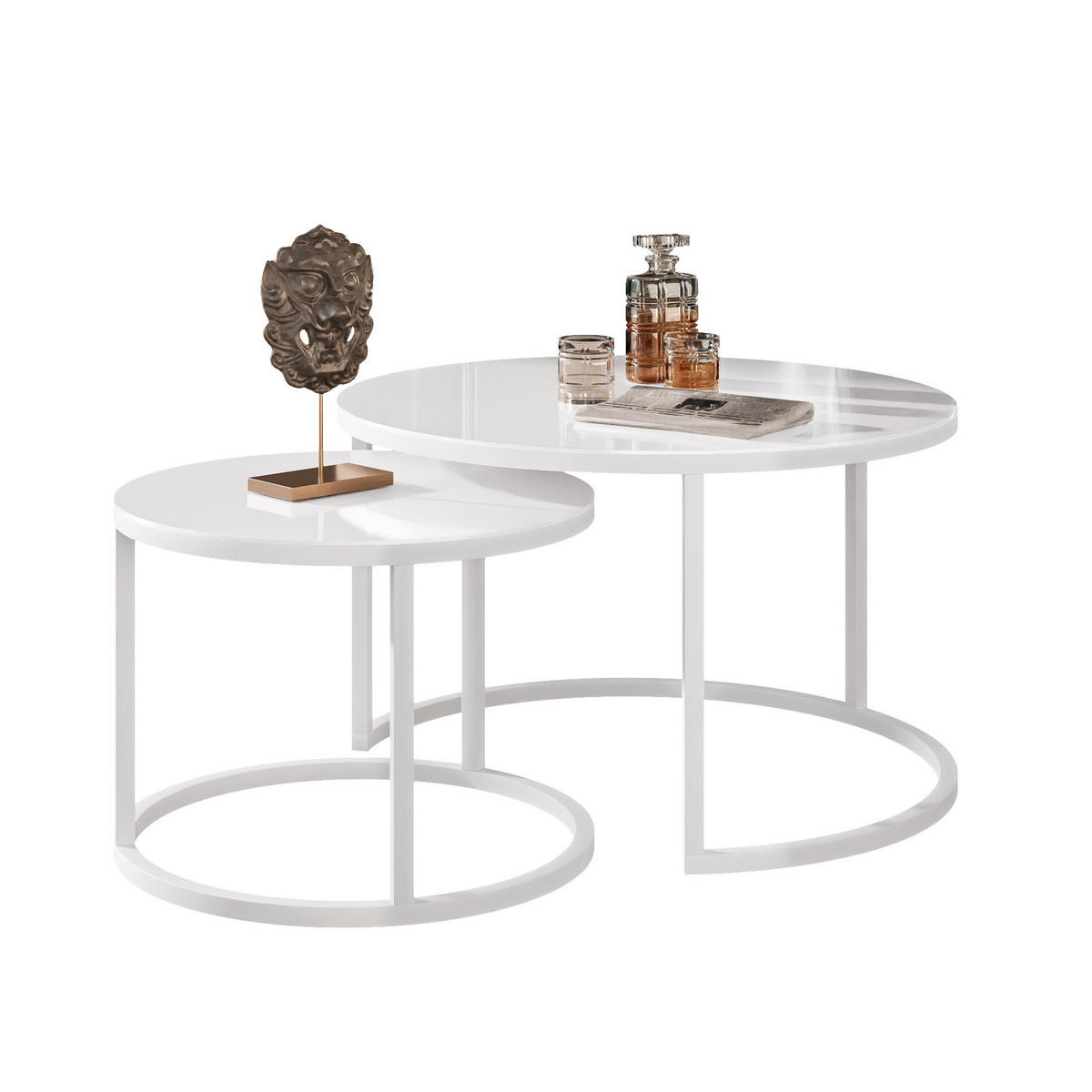 COUCHTISCH 2-in-1 CIRI GLASS mit schwarzer und weißer Struktur - Weiß, Holzwerkstoff (70/70/47cm) - Lookway