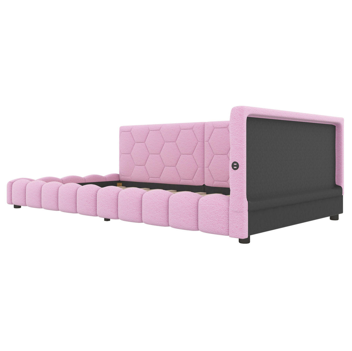 POLSTERBETT aus Samt 90x200 cm in Rosa mit LED & USB-C - Rosa, Textil (90/200cm) - Modfu