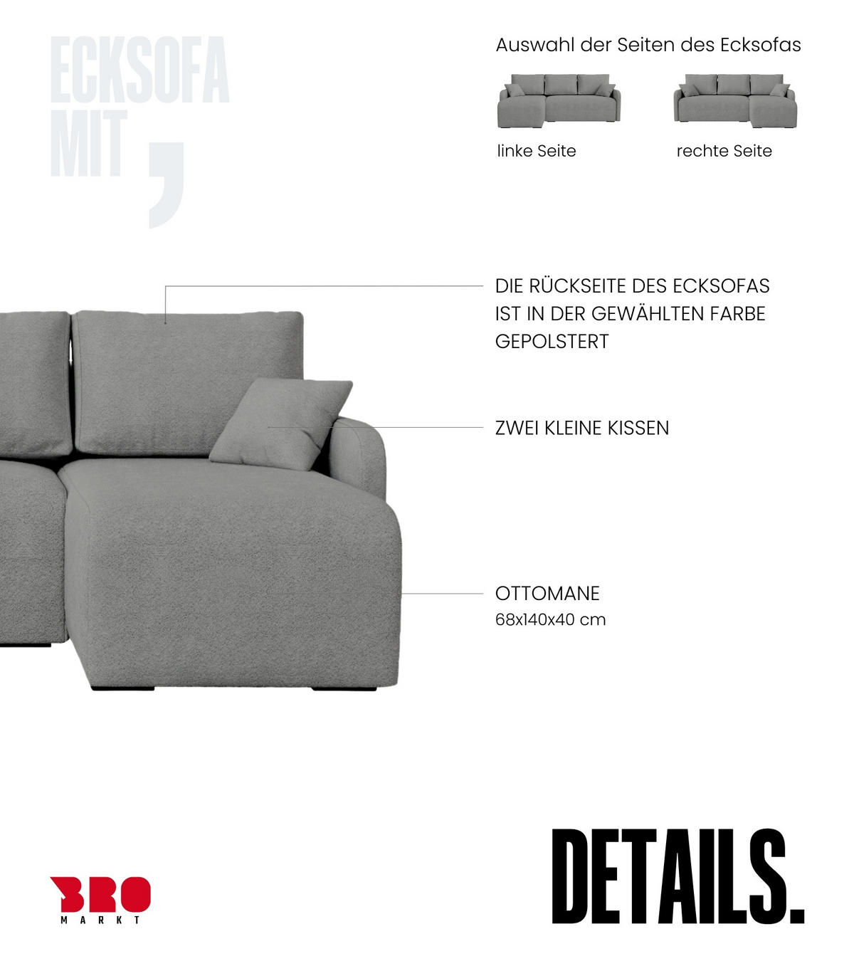 ECKSOFA Malen mit Schlaffunktion Grau Bouclé - Grau, Textil (215/141cm) - Bromarkt