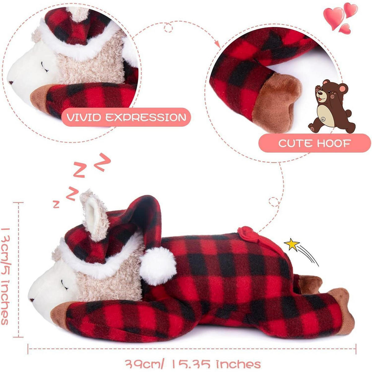 PLÜSCHTIER Alpaka 38 cm liegend mit Schlafanzug - Multicolor, Textil (21.1/38.1cm)