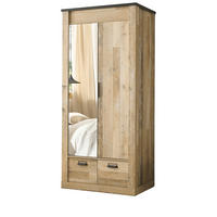 KLEIDERSCHRANK Used Wood hell, dunkles Grau 93 x 209 cm, Drehtürenschrank 2-türig mit Spiegel - Dunkelgrau/Schwarz, Glas/Holzwerkstoff (93/209/63cm) - Furn.Design