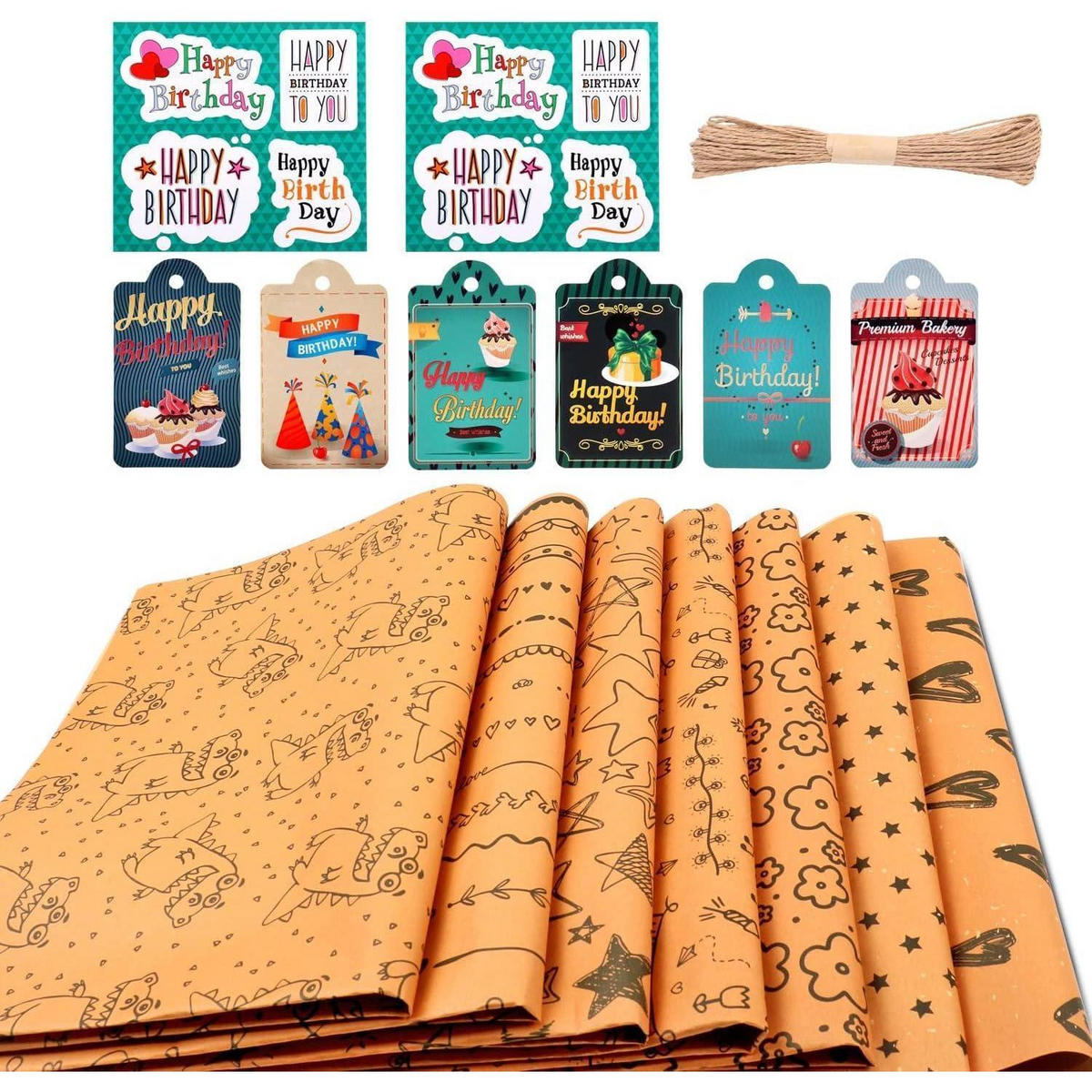 GESCHENKPAPIER Set 7 Blatt 70x50 cm mit Zubehör - Braun, Papier (50/0.1/70cm)