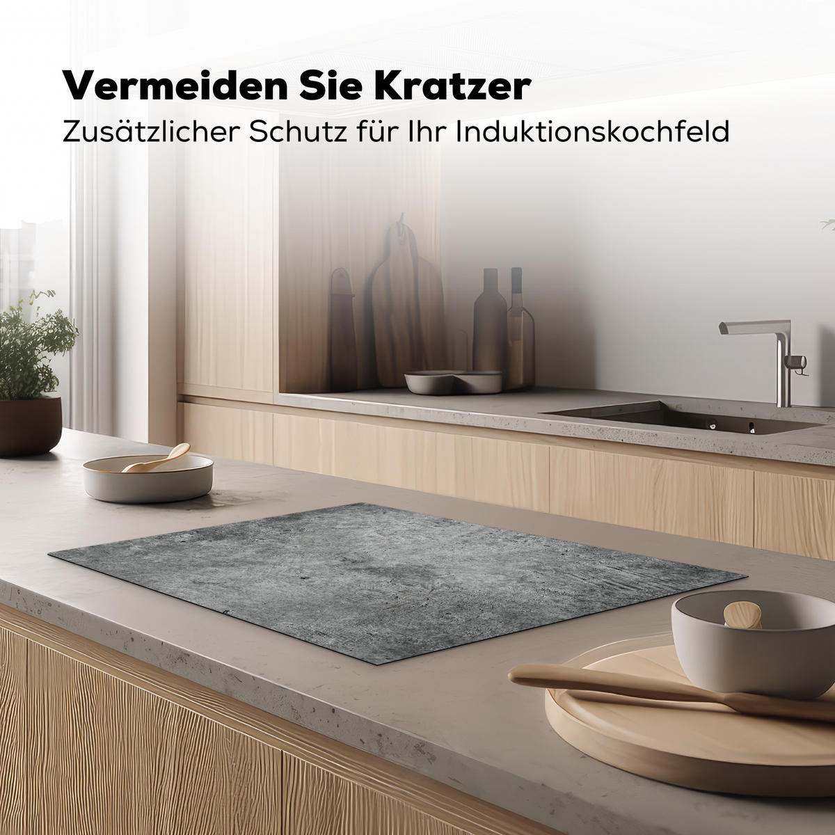 HERDABDECKPLATTE Beton - Schiefer - Grau -Betonstruktur Herdabdeckung Induktionsfeld 75x52 cm - Grau, Kunststoff (75/52/0.2cm) - MuchoWow