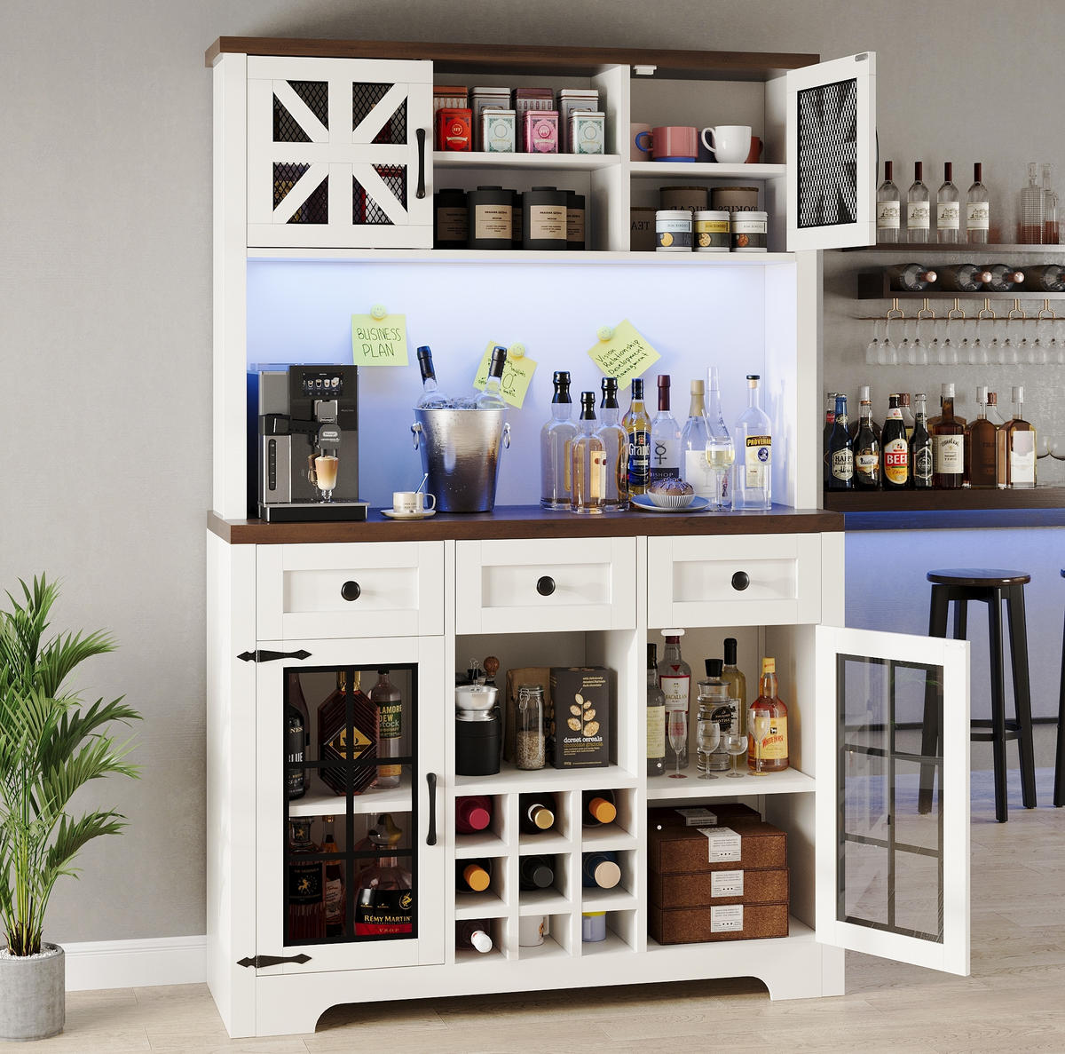 BUFFET 120/40/180 cm Weiß aus MDF und Glas mit LED - Weiß, Holzwerkstoff (120/180/40cm) - OKWISH