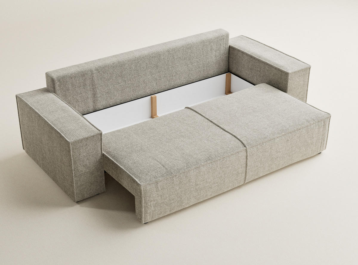 SOFA MIT SCHLAFFUNKTION Milos Beige Chenille-Stoff - Beige/Schwarz, Holz/Holzwerkstoff (255/70/105cm) - Maison de Reve