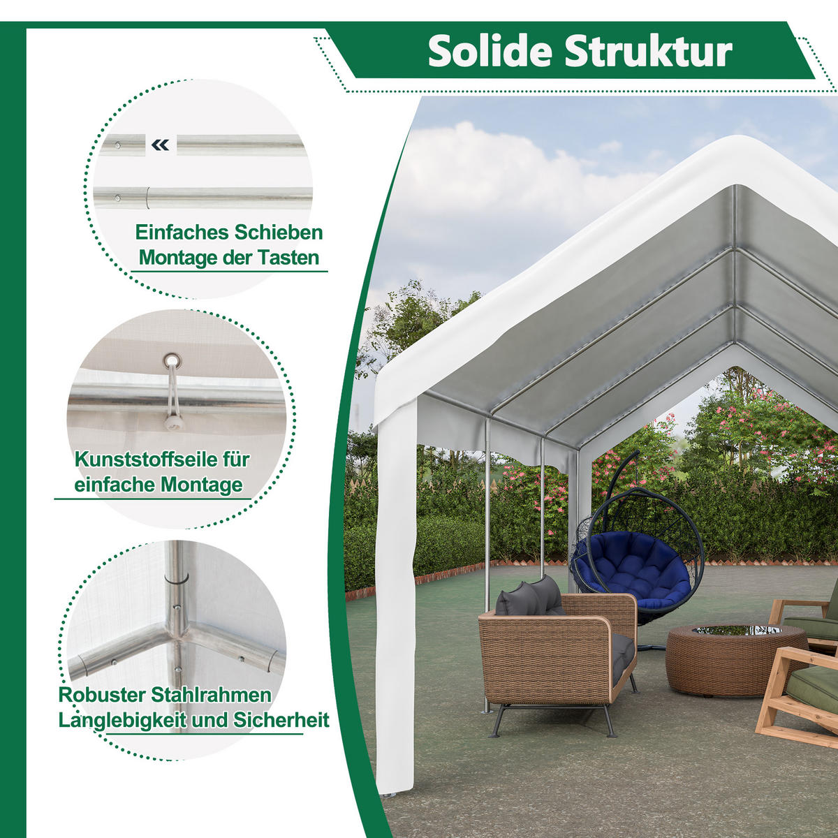 FAHRZEUG-ZELTGARAGE 3x6 m mit Doppel-Rolltor - Weiß, Metall (598/283/299cm) - ComfortXL