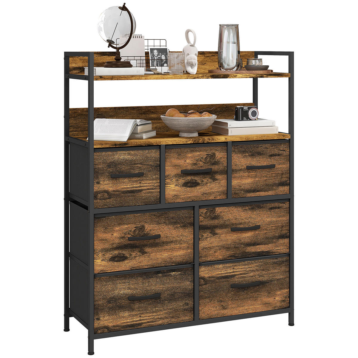 KOMMODE aus Stoff mit 7 Schubladen, Rustikal-Braun - Braun, Textil (79/101/29cm) - HOMCOM