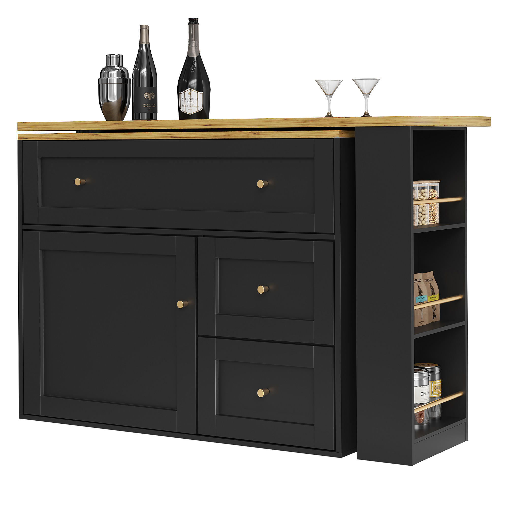 BARTISCH Ausziehbar 138–204x39x105cm Stauraum Schwarz - Schwarz, Metall (39/138/105cm) - FLIEKS
