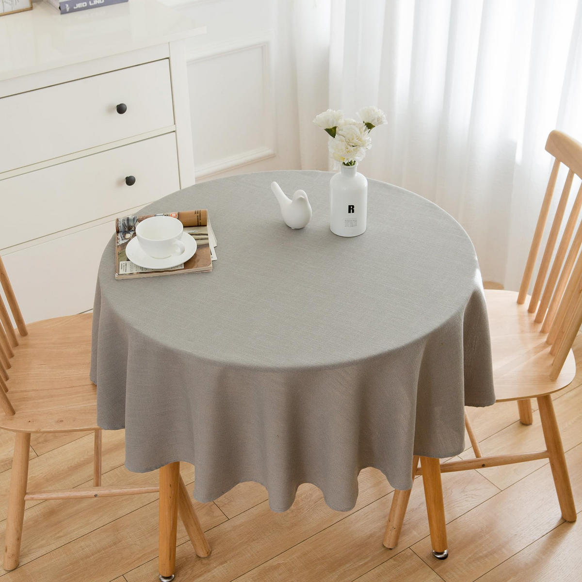 RUNDE Tischdecke Leinenoptik abwaschbar, Lotuseffekt, 140 cm, Grau - Grau, Textil (140/140cm)
