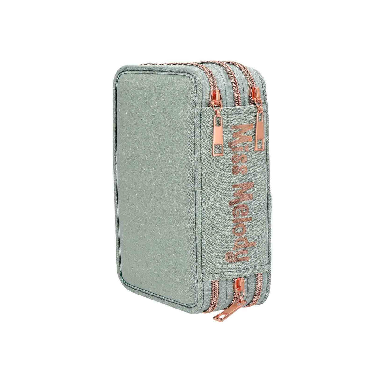 3-FACH FEDERTASCHE ROMANTIC FIELDS INKL. STIFTE Miss Melody grün 7,5 x 13 x 20 cm - Grün, Kunststoff (13/20/7.5cm) - Depesche Germany